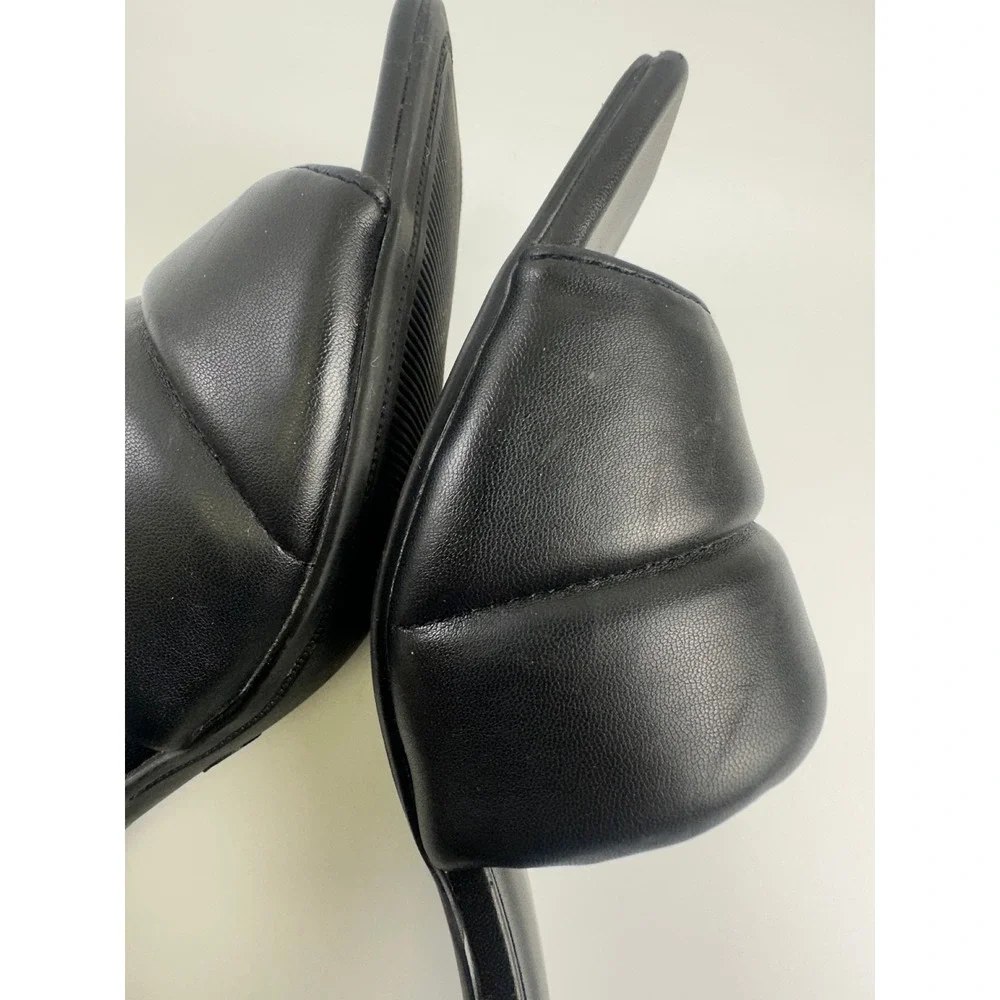 A New Day Padded Slide Heel Sandal Black Faux Leather Square Toe Block Womens 10